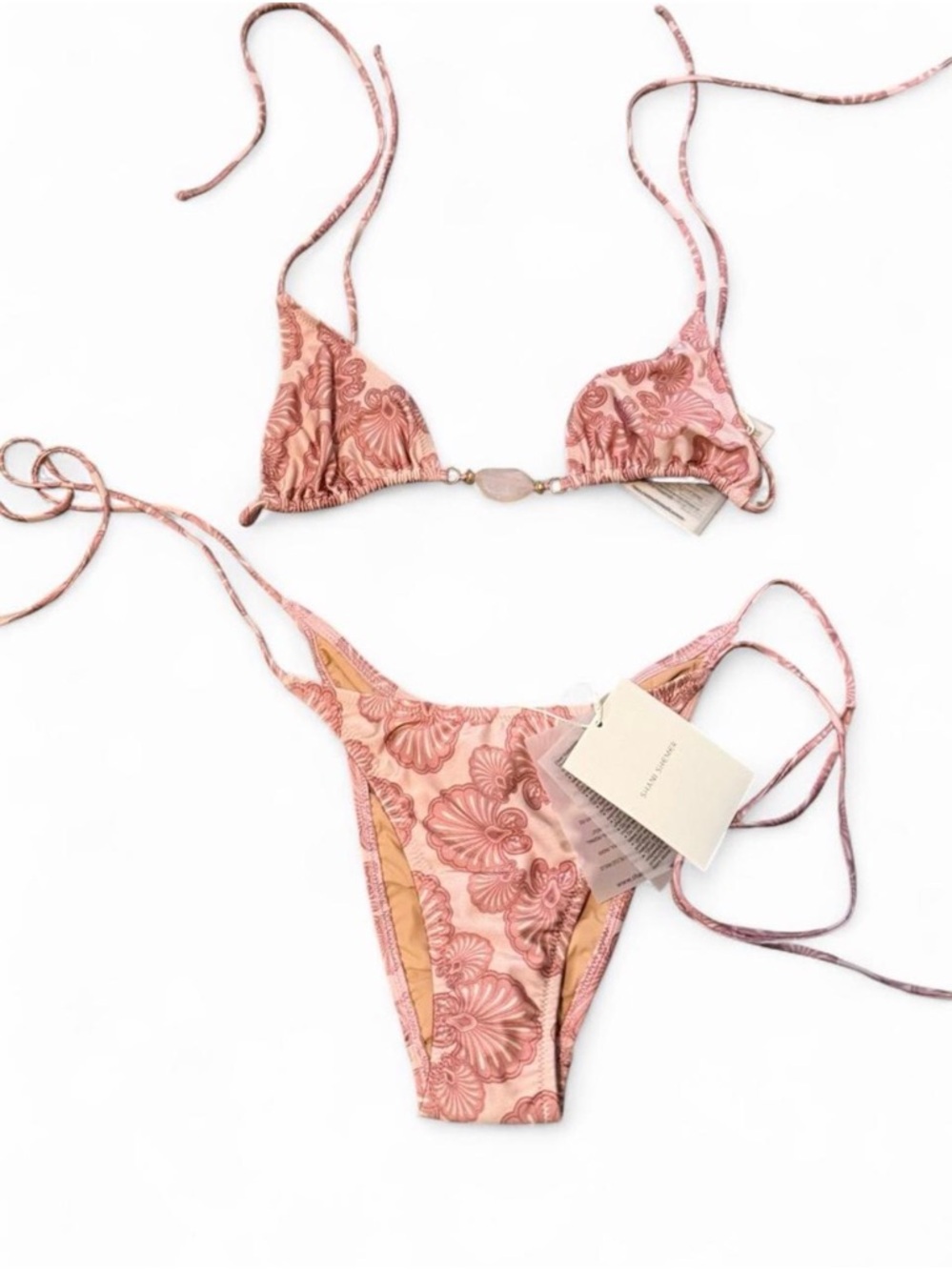 Pink Floral Tie String Bikini Set